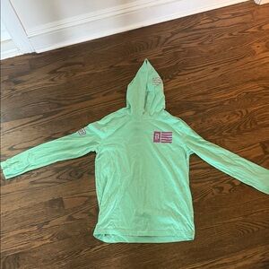 Kids Mint Green Hooded Long-Sleeve Tee with Pink Logo